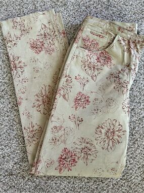 Women's Floral Print Beige and Dusty Rose 100% Leather Pants